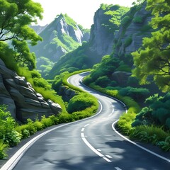 Transparent PNG 
Curvy mountain road with greenery