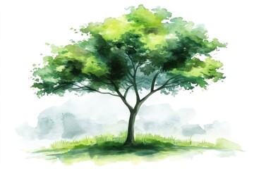 Lush Green Tree Standing in Serene Landscape Background