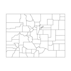 Colorado, CO - detailed political map of US state. Administrative map divided into counties. Thin blank black outline map. Vector illustration