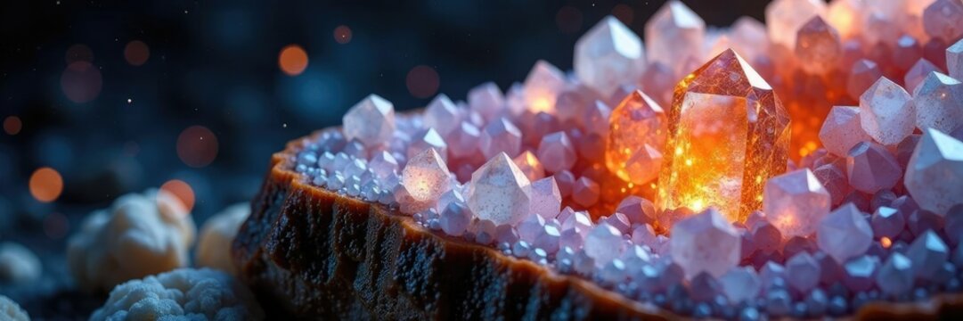 Geode with quartz crystals and rutile inclusions, geode, rock