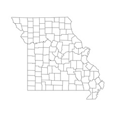 Missouri, MO - detailed political map of US state. Administrative map divided into counties. Thin blank black outline map. Vector illustration
