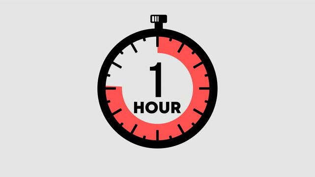 1 hour countdown graphic animation. Alpha channel. Transparent background motion design. 4K resolution