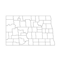 North Dakota, ND - detailed political map of US state. Administrative map divided into counties. Thin blank black outline map. Vector illustration