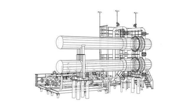 Petroleum heater exchanger. 3d seamless loop animation