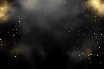 Abstract background featuring a blend of smoky textures and golden particles creating a festive atmosphere
