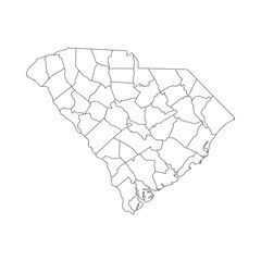 South Carolina, SC - detailed political map of US state. Administrative map divided into counties. Thin blank black outline map. Vector illustration