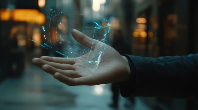 Holographic AI Guide Displayed Over a Smart Wrist Device