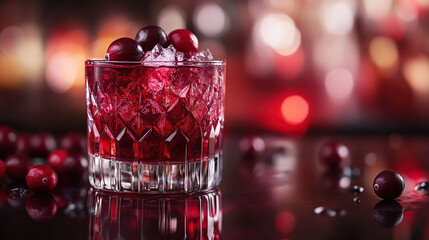 Delicious cranberry cocktail in a beautiful cut-glass tumbler.