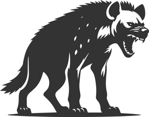 A hyena growling with its head low, aggressive stance vector animal silhouette