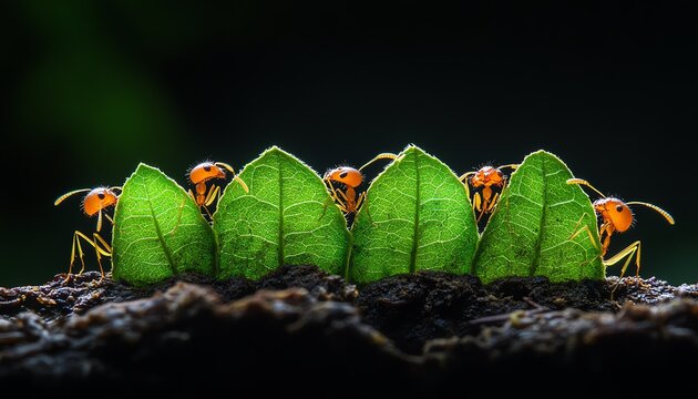 An aweinspiring display of leaf cutter ants working together in harmony, each ant contributing to the collective goal of preserving their colony s existence