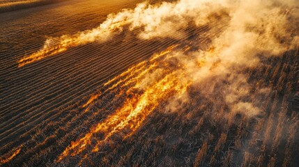 Controlled Burn in Agricultural Field with Rising Smoke and Flames