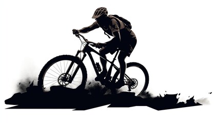 Obraz premium Black silhouette of a cyclist on a background of mountains