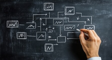 Hand drawing flowchart on chalkboard