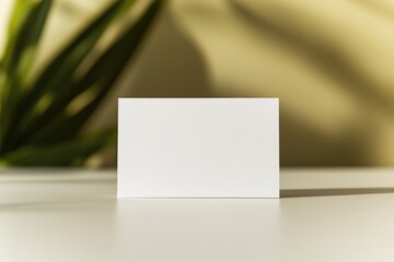 Blank card displayed on table, surrounded by soft natural light