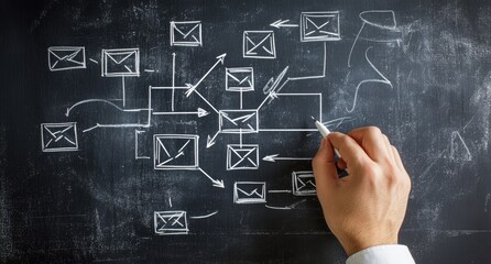 Email flowchart drawn on chalkboard