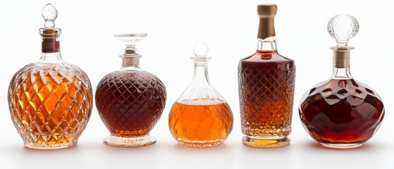 Crystal Brandy Bottles: Alcohol Collection on White
