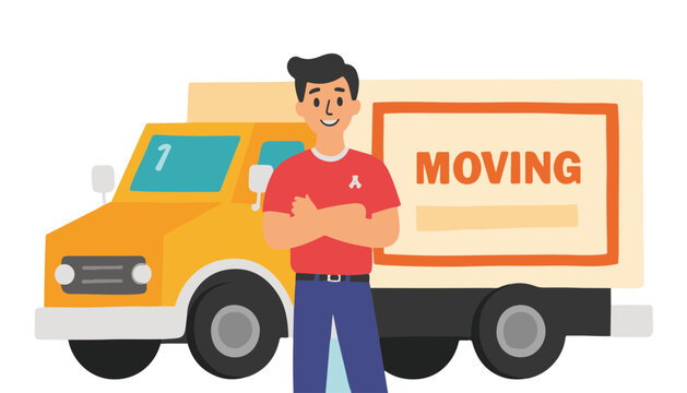 Smiling mover standing confidently by moving truck