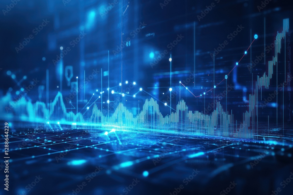 Poster abstract digital data visualization with graphs and charts on a futuristic background