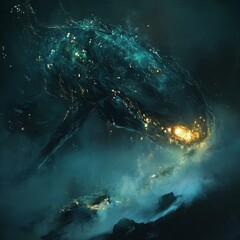 Fototapeta premium Cosmic Whale Navigating the Starry Depths Beneath the Ocean A Celestial Odyssey of a Gentle Giant