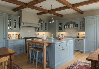 Dusty Blue Warm Gray Kitchen design Rustic Farmhouse decor