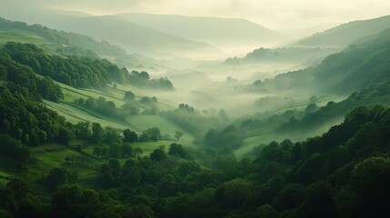 Fototapeta premium Ethereal Valleys: Misty Green Hills
