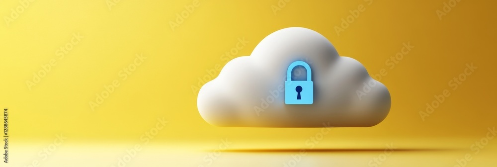 Poster secure cloud concept with a lock symbol on yellow background