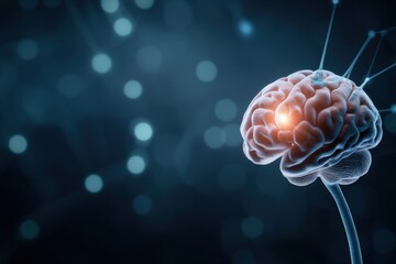 Obraz premium Digital brain with neural connections and glowing light on dark background