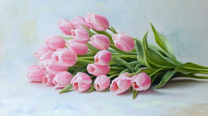 Obraz premium Exquisite Pink Tulips Displayed in an Artistic Arrangement for a Floral Still Life Painting