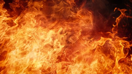 Intense Flames Dancing in a Dark Background Creating Warm Glow