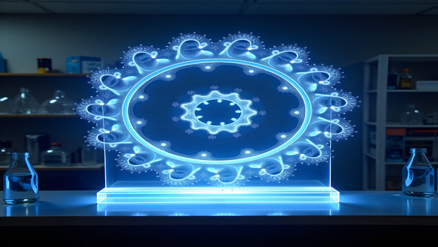 A Spiral Galaxy Displayed as a 3D Hologram in a Scientist’s Lab