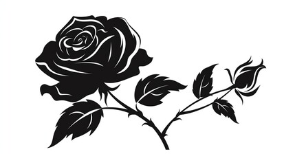 Rose silhouette Vector with leaves on white background
