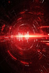 Obraz premium Abstract digital art depicting a vibrant red sound wave pattern in a futuristic setting
