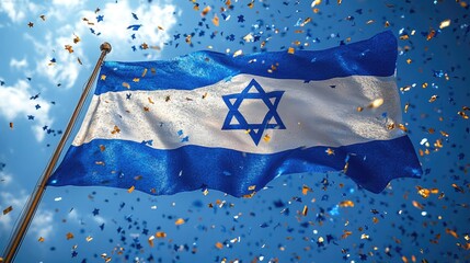 Celebration of freedom: Yom Haatzmaut, national pride, israel emblem, cultural heritage, joyful people, historic significance, annual festivity, unity spirit, national identity, symbolic flag.