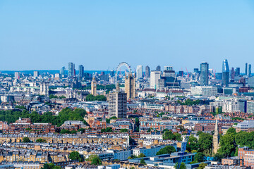 Fototapeta premium An aerial view north from Battersea power station roof across the river Thames, London, UK in summertime