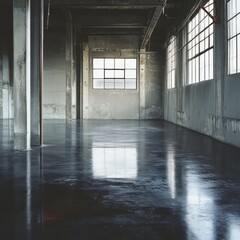 Industrial Interior Space with Smooth Floor and Large Windows