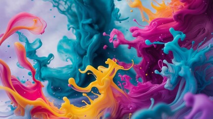 Vibrant Swirling Ink Splashes with Ethereal Fluid Motion in Bold Colors