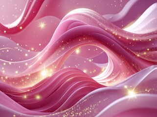 Abstract Pink Flowing Waves with Glowing Sparkles and Dreamy Gradient Background