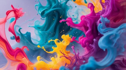 Vibrant Swirling Ink Splashes with Ethereal Fluid Motion in Bold Colors