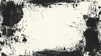 Fototapeta premium Grunge black and white abstract border with ink splatter and distressed texture