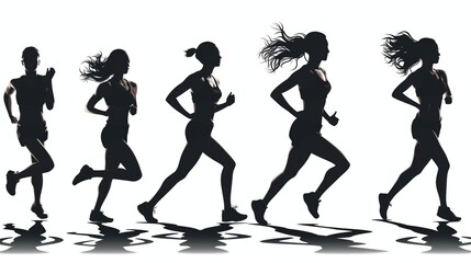 Running girls side view vector silhouette on a isloated  background 