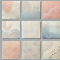 A set of minimalist textures with smooth gradients, subtle geometric patterns, and soft pastel or...