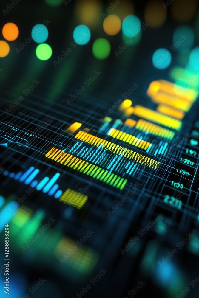 Poster colorful data visualization with glowing charts and graphs