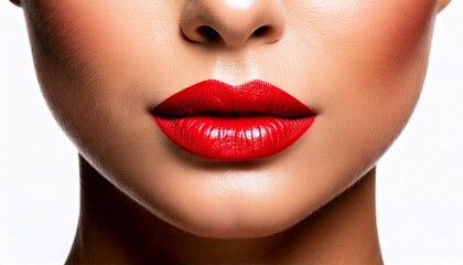 Obraz premium Close up photo of woman's lips with red lipstick on a plain white background