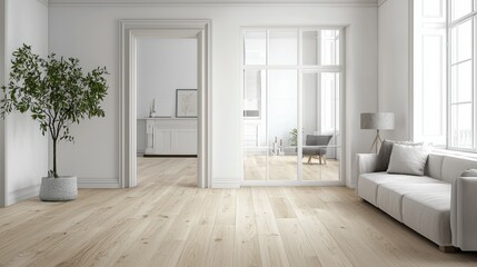 Obraz premium Modern Living Room Interior with Minimalist Decor and Natural Light