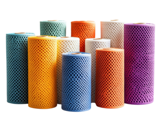 Colorful craft supplies, white isolated background