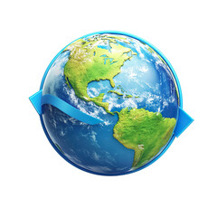 Realistic 3D Earth globe with detailed continents and oceans, transparent background, png