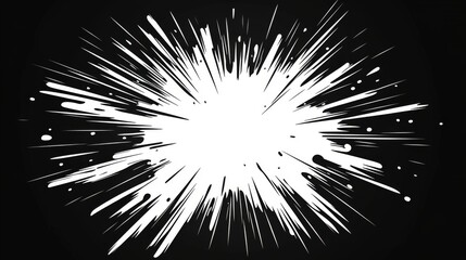 Obraz premium Abstract white splatter on black background with starburst effect