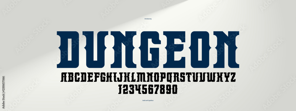 Poster display bold and strong font for emblems and logos, headers and titles, display typography in old vi