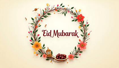 Eid Mubarak Arabic and English greetings on a 3d background with beautiful decorations. Eid_Ul-Fitr mubarak greeetings illustration.