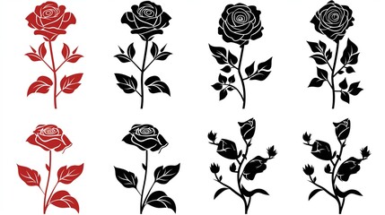  Black roses set silhouette vector illustration with isolated white